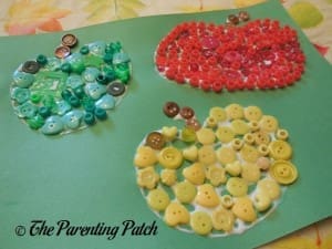 Green, Yellow, and Red Buttons for Button Apples Craft
