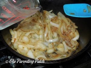 Adding Water to the Grilled Onions for New York Hot Dog Onion Sauce