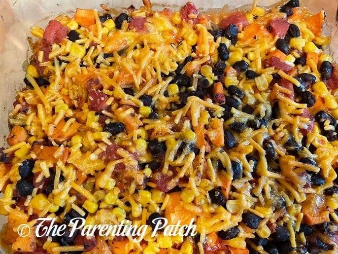 Cooked Cheesy Sweet Potato Black Bean Casserole