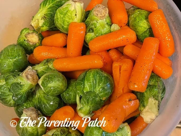Brussels Sprouts and Carrots for Maple-Roasted Pecan Chicken with Carrots and Brussels Sprouts Sheet Pan Meal 