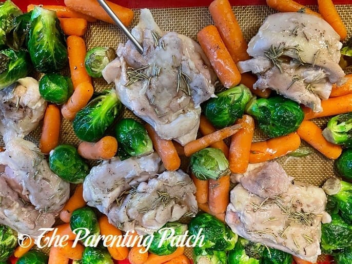 Glazed Maple-Roasted Pecan Chicken with Carrots and Brussels Sprouts Sheet Pan Meal