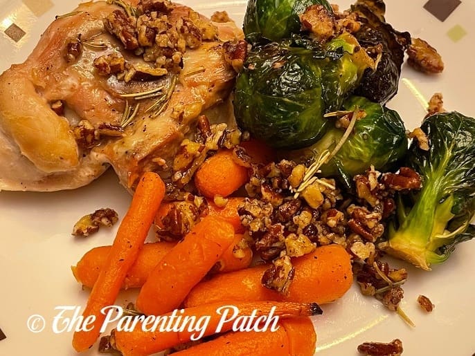 Maple-Roasted Pecan Chicken with Carrots and Brussels Sprouts Sheet Pan Meal 
