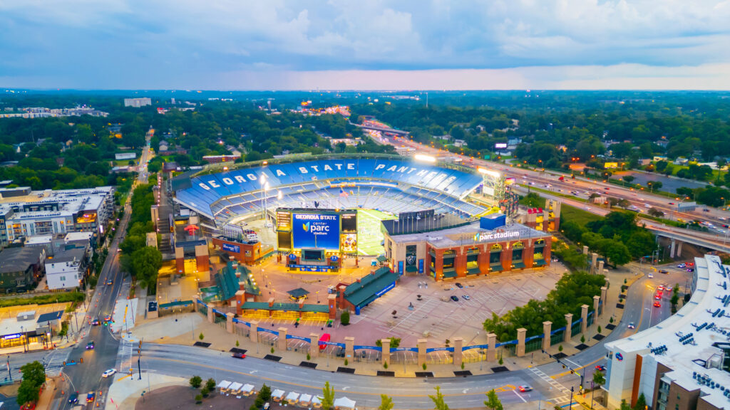 Atlanta, GA - August 22, 2025: Center Parc Stadium, formerly Turner Field, is home of Georgia State University football