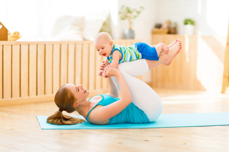Mom works out with sweet baby