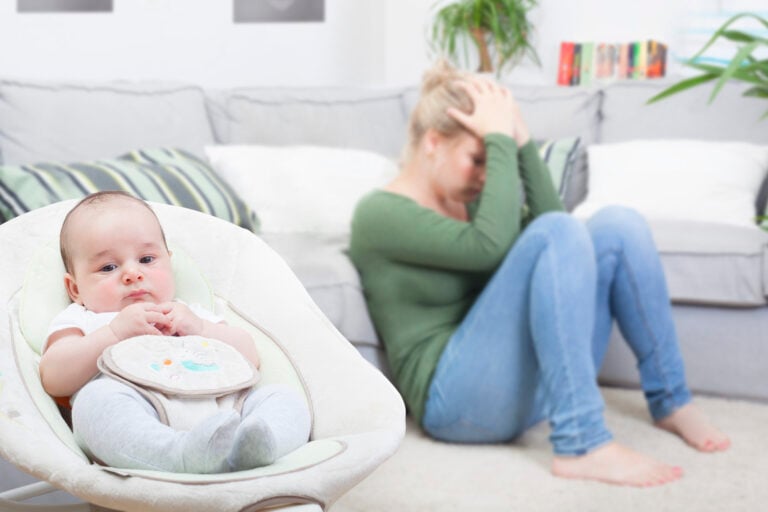 Woman sad experiencing postpartum depression